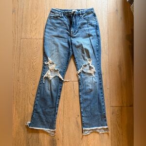 Good American Ripped Blue Straight Leg Jeans